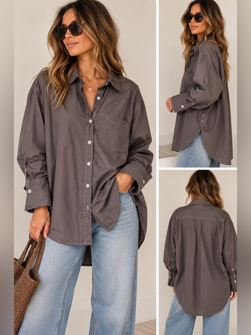 Anthropologie Oversized Button-Down Shirt in Charcoal